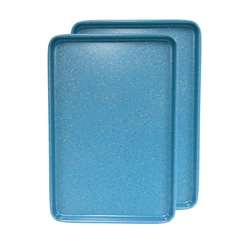 casaWare 2pc Ultimate Commercial Weight 15 x 10 x 1-Inch Cookie Sheet Set (Blue Granite) - Image 2